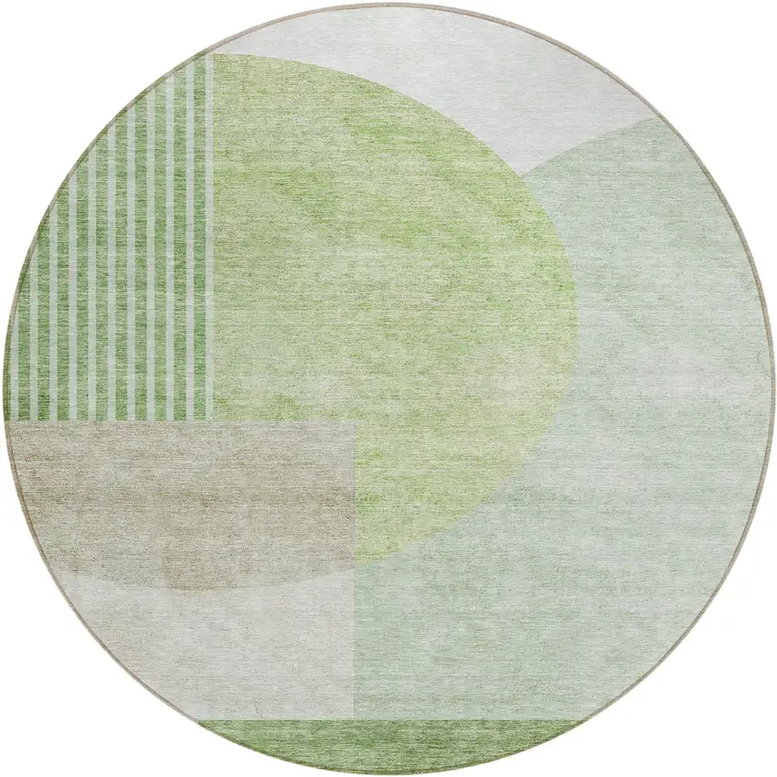 8' Olive Green And Artichoke Green Round Geometric Washable Indoor Outdoor Area Rug Photo 2