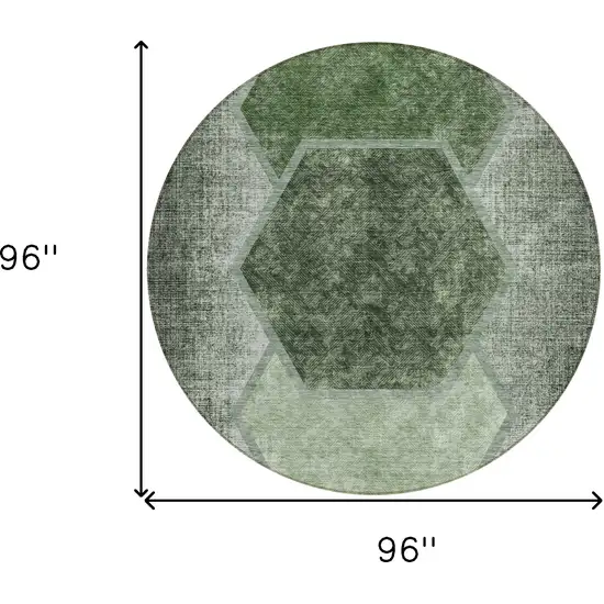 8' Olive Green And Artichoke Green Round Geometric Washable Indoor Outdoor Area Rug Photo 3