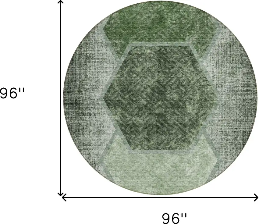 8' Olive Green And Artichoke Green Round Geometric Washable Indoor Outdoor Area Rug Photo 3