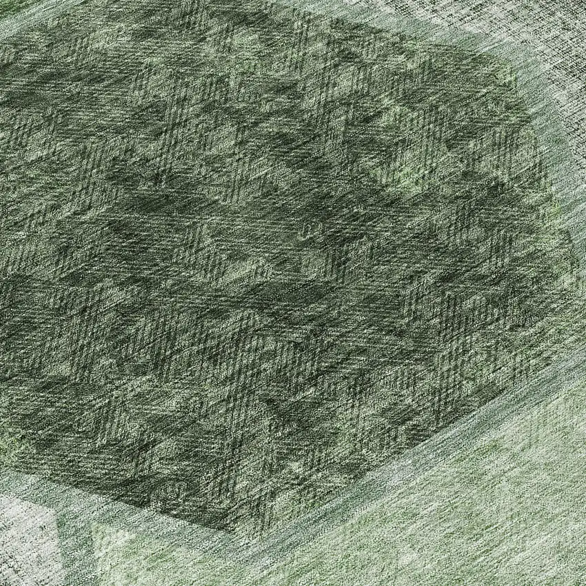 8' Olive Green And Artichoke Green Round Geometric Washable Indoor Outdoor Area Rug Photo 8