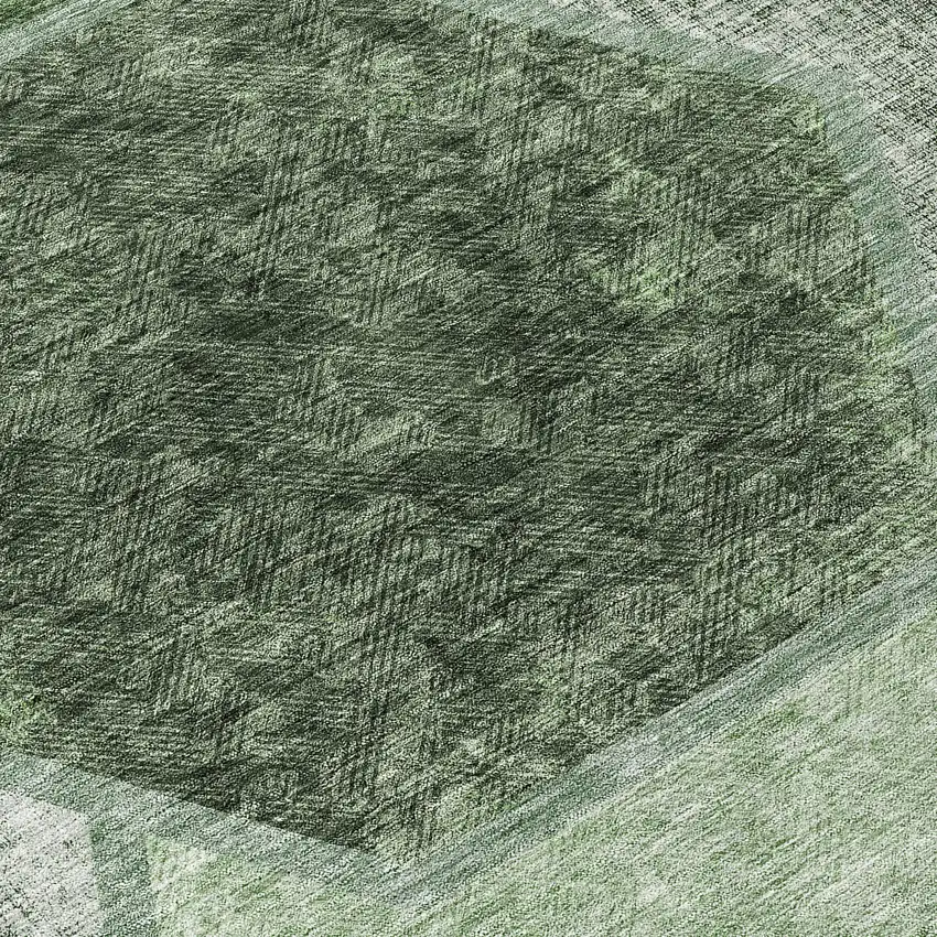 8' Olive Green And Artichoke Green Round Geometric Washable Indoor Outdoor Area Rug Photo 8