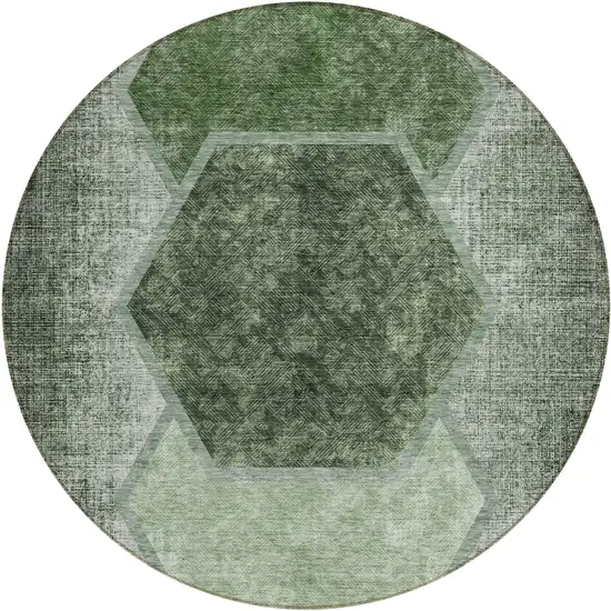8' Olive Green And Artichoke Green Round Geometric Washable Indoor Outdoor Area Rug Photo 2