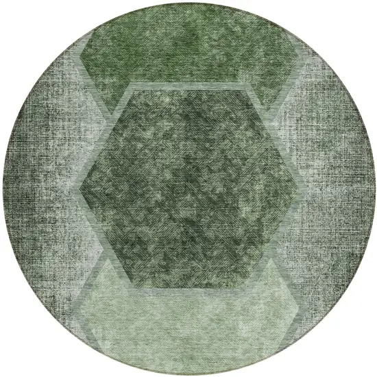 8' Olive Green And Artichoke Green Round Geometric Washable Indoor Outdoor Area Rug Photo 2