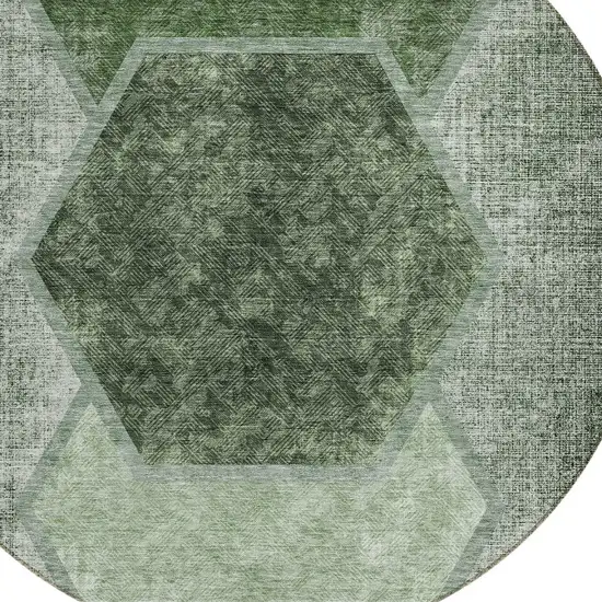 8' Olive Green And Artichoke Green Round Geometric Washable Indoor Outdoor Area Rug Photo 4