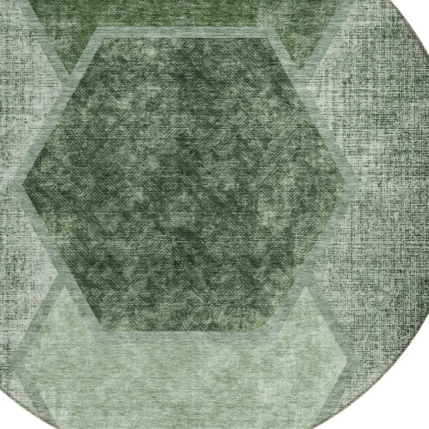 8' Olive Green And Artichoke Green Round Geometric Washable Indoor Outdoor Area Rug Photo 4
