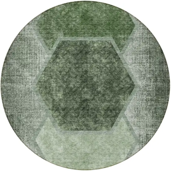 8' Olive Green And Artichoke Green Round Geometric Washable Indoor Outdoor Area Rug Photo 5
