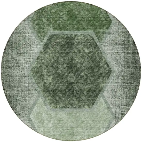 8' Olive Green And Artichoke Green Round Geometric Washable Indoor Outdoor Area Rug Photo 5