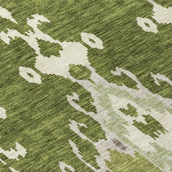 8' Olive Green And Artichoke Green Round Ikat Washable Indoor Outdoor Area Rug Photo 8