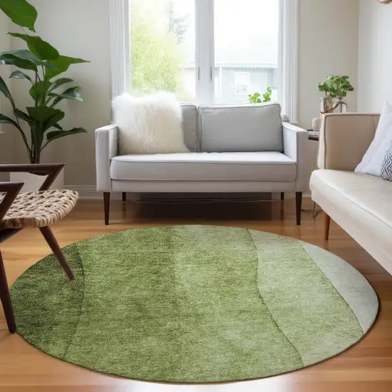 8' Olive Green And Artichoke Green Round Ombre Washable Indoor Outdoor Area Rug Photo 6