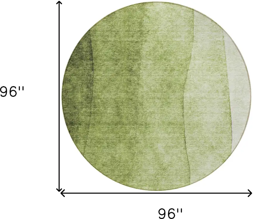 8' Olive Green And Artichoke Green Round Ombre Washable Indoor Outdoor Area Rug Photo 7