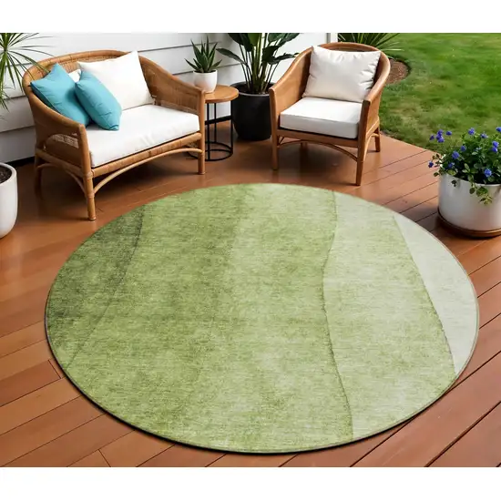 8' Olive Green And Artichoke Green Round Ombre Washable Indoor Outdoor Area Rug Photo 1