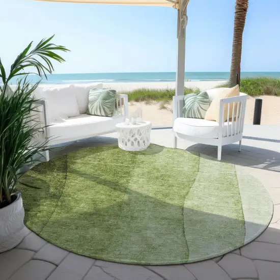 8' Olive Green And Artichoke Green Round Ombre Washable Indoor Outdoor Area Rug Photo 5