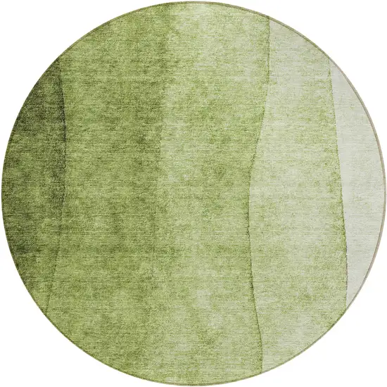 8' Olive Green And Artichoke Green Round Ombre Washable Indoor Outdoor Area Rug Photo 1