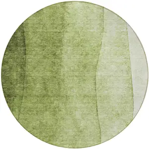 Photo of 8' Olive Green And Artichoke Green Round Ombre Washable Indoor Outdoor Area Rug