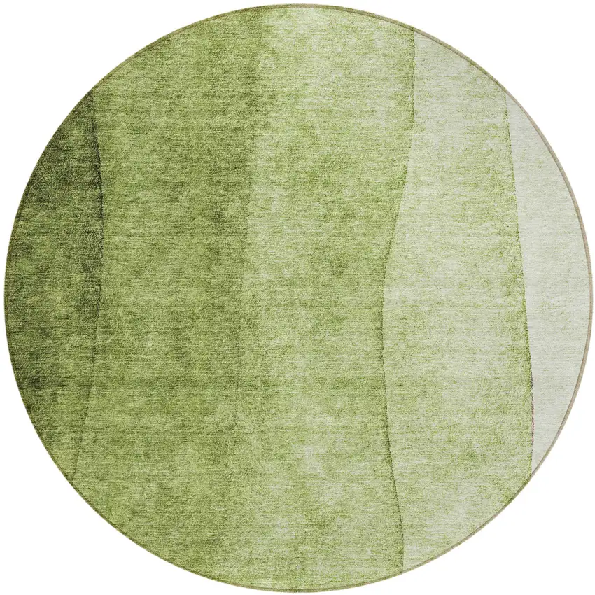 8' Olive Green And Artichoke Green Round Ombre Washable Indoor Outdoor Area Rug Photo 1