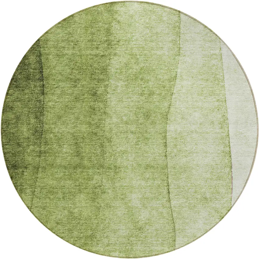 8' Olive Green And Artichoke Green Round Ombre Washable Indoor Outdoor Area Rug Photo 1