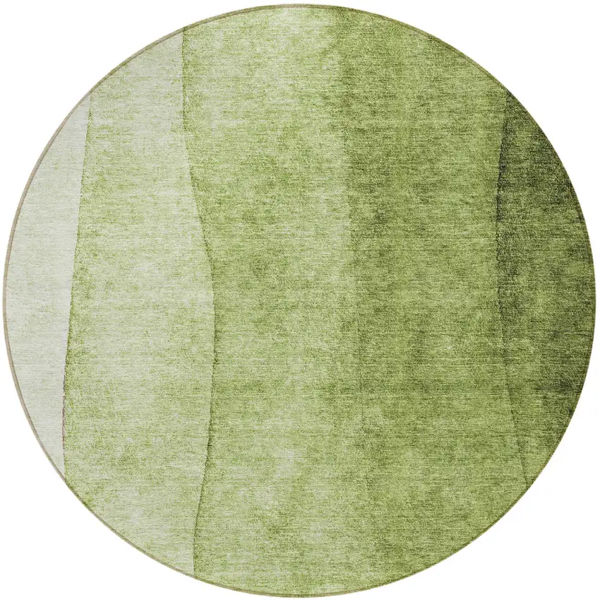 8' Olive Green And Artichoke Green Round Ombre Washable Indoor Outdoor Area Rug Photo 4