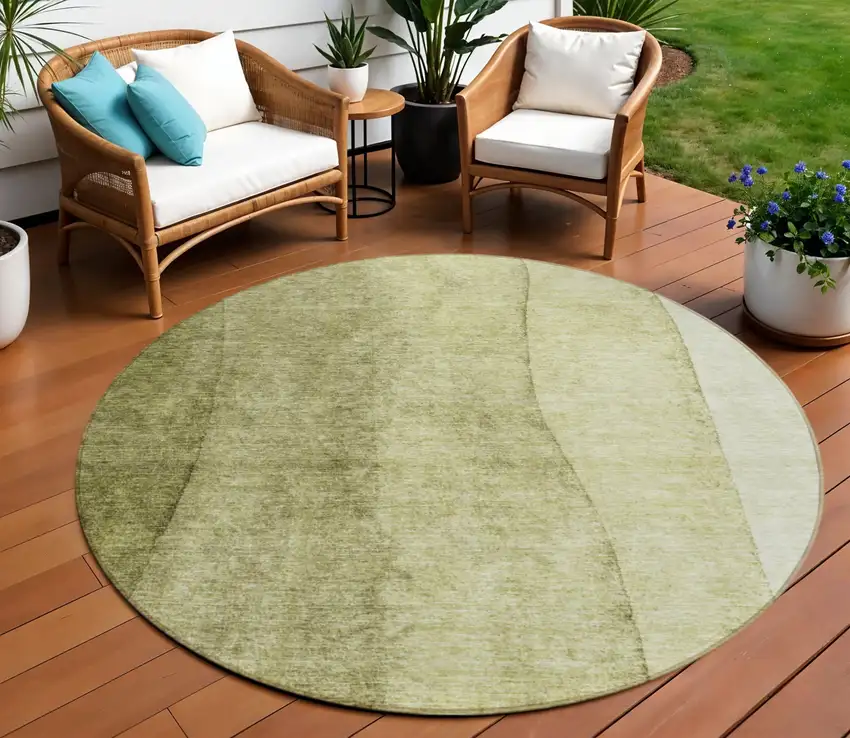 8' Olive Green And Artichoke Green Round Ombre Washable Indoor Outdoor Area Rug Photo 1