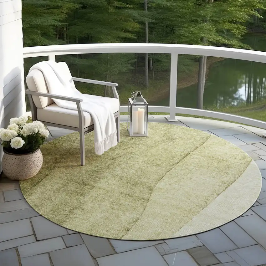 8' Olive Green And Artichoke Green Round Ombre Washable Indoor Outdoor Area Rug Photo 6