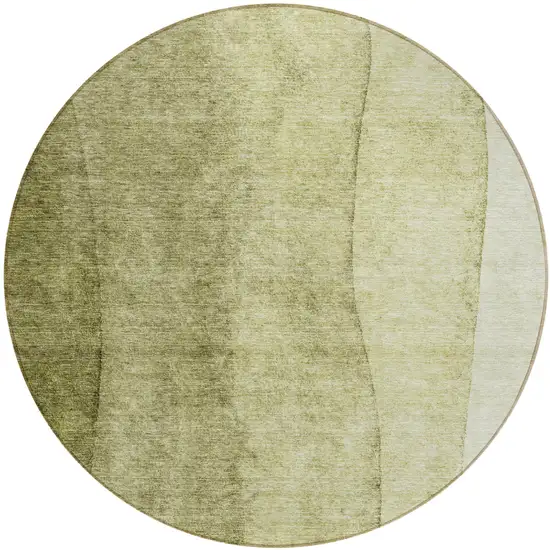 8' Olive Green And Artichoke Green Round Ombre Washable Indoor Outdoor Area Rug Photo 2