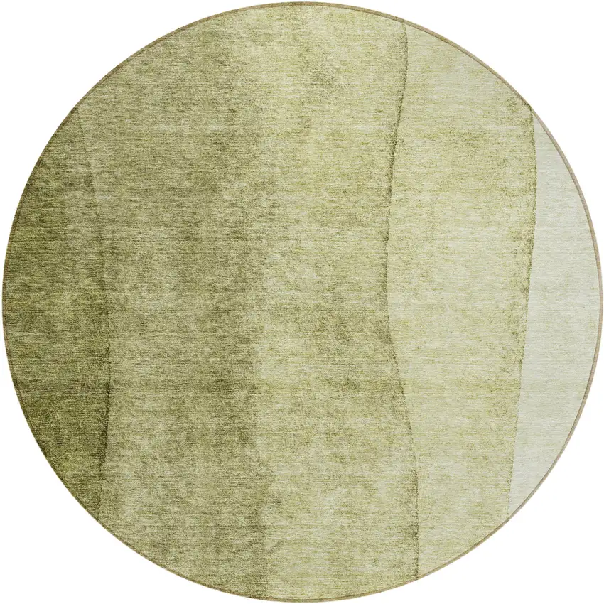 8' Olive Green And Artichoke Green Round Ombre Washable Indoor Outdoor Area Rug Photo 2