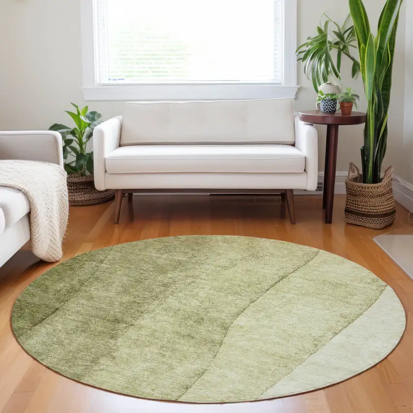 8' Olive Green And Artichoke Green Round Ombre Washable Indoor Outdoor Area Rug Photo 7