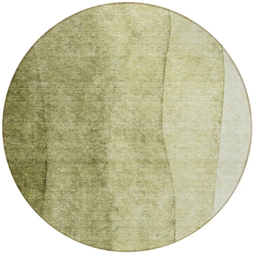 8' Olive Green And Artichoke Green Round Ombre Washable Indoor Outdoor Area Rug Photo 5