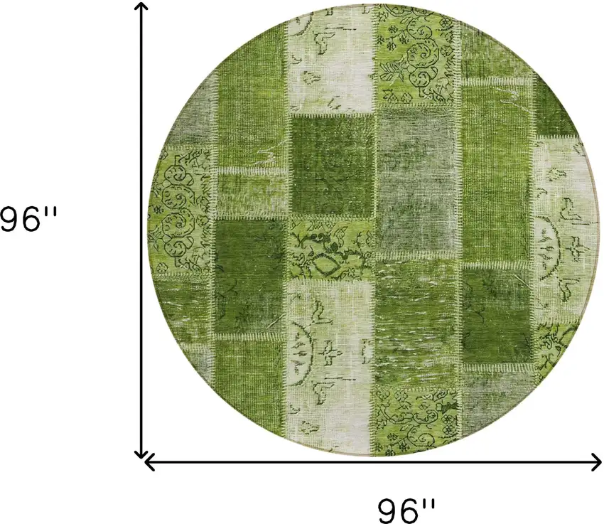 8' Olive Green And Artichoke Green Round Patchwork Washable Indoor Outdoor Area Rug Photo 8