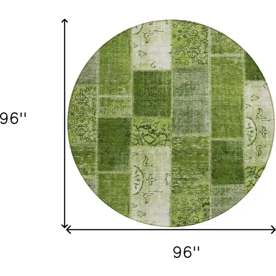 8' Olive Green And Artichoke Green Round Patchwork Washable Indoor Outdoor Area Rug Photo 8