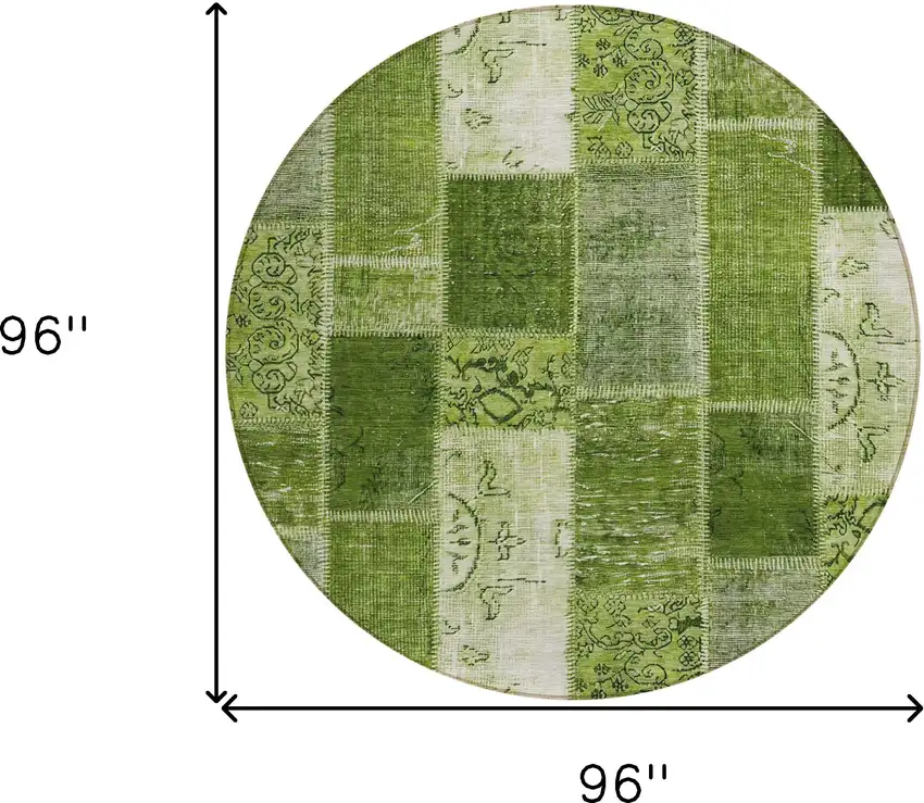 8' Olive Green And Artichoke Green Round Patchwork Washable Indoor Outdoor Area Rug Photo 8
