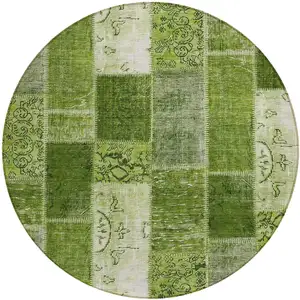 Photo of 8' Olive Green And Artichoke Green Round Patchwork Washable Indoor Outdoor Area Rug