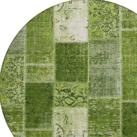 8' Olive Green And Artichoke Green Round Patchwork Washable Indoor Outdoor Area Rug Photo 4