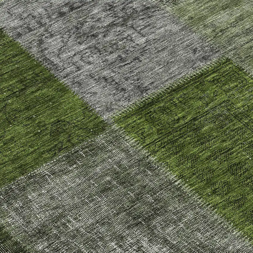 8' Olive Green And Artichoke Green Round Patchwork Washable Indoor Outdoor Area Rug Photo 9