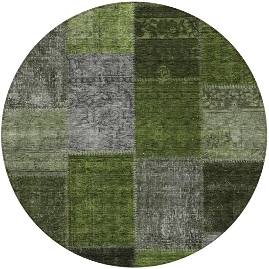 8' Olive Green And Artichoke Green Round Patchwork Washable Indoor Outdoor Area Rug Photo 6