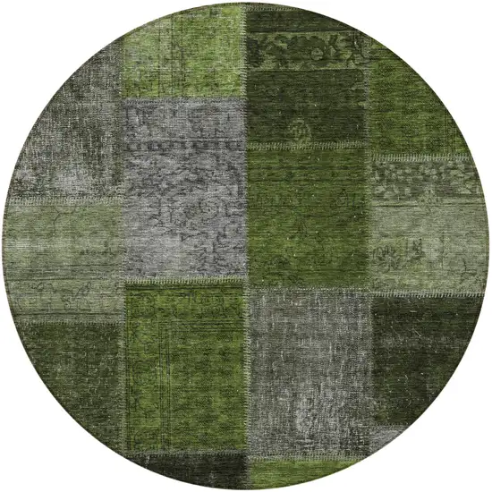 8' Olive Green And Artichoke Green Round Patchwork Washable Indoor Outdoor Area Rug Photo 6