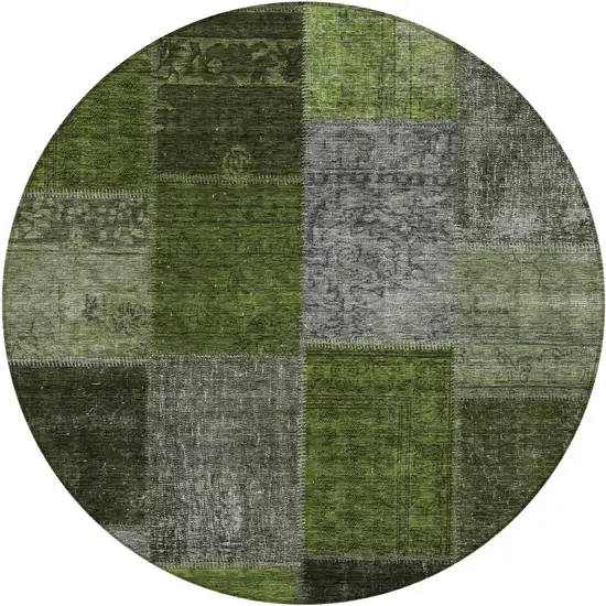 8' Olive Green And Artichoke Green Round Patchwork Washable Indoor Outdoor Area Rug Photo 2