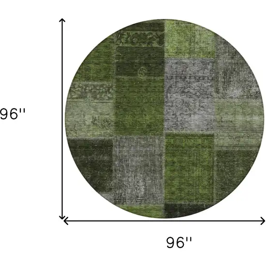 8' Olive Green And Artichoke Green Round Patchwork Washable Indoor Outdoor Area Rug Photo 3