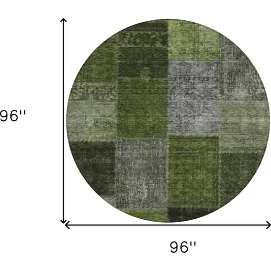 8' Olive Green And Artichoke Green Round Patchwork Washable Indoor Outdoor Area Rug Photo 3