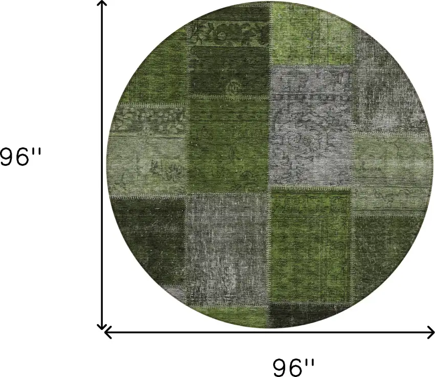 8' Olive Green And Artichoke Green Round Patchwork Washable Indoor Outdoor Area Rug Photo 3