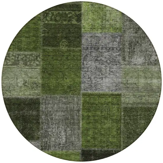 8' Olive Green And Artichoke Green Round Patchwork Washable Indoor Outdoor Area Rug Photo 5