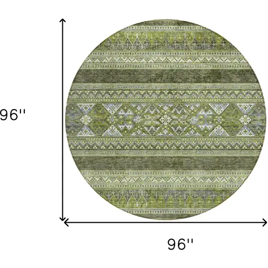 8' Olive Green And Artichoke Green Round Southwestern Washable Indoor Outdoor Area Rug Photo 9