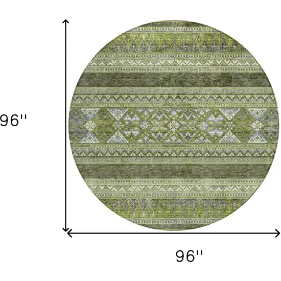 8' Olive Green And Artichoke Green Round Southwestern Washable Indoor Outdoor Area Rug Photo 9