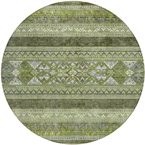 Photo of 8' Olive Green And Artichoke Green Round Southwestern Washable Indoor Outdoor Area Rug