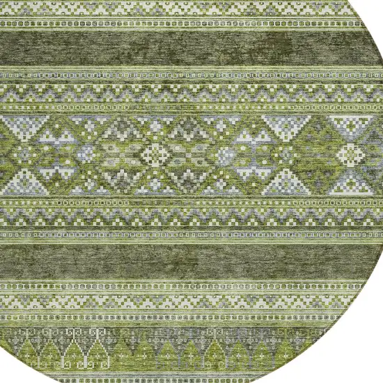8' Olive Green And Artichoke Green Round Southwestern Washable Indoor Outdoor Area Rug Photo 4