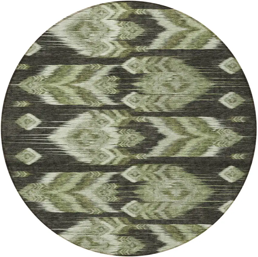8' Olive Green And Artichoke Green Round Southwestern Washable Indoor Outdoor Area Rug Photo 5
