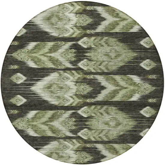 8' Olive Green And Artichoke Green Round Southwestern Washable Indoor Outdoor Area Rug Photo 5