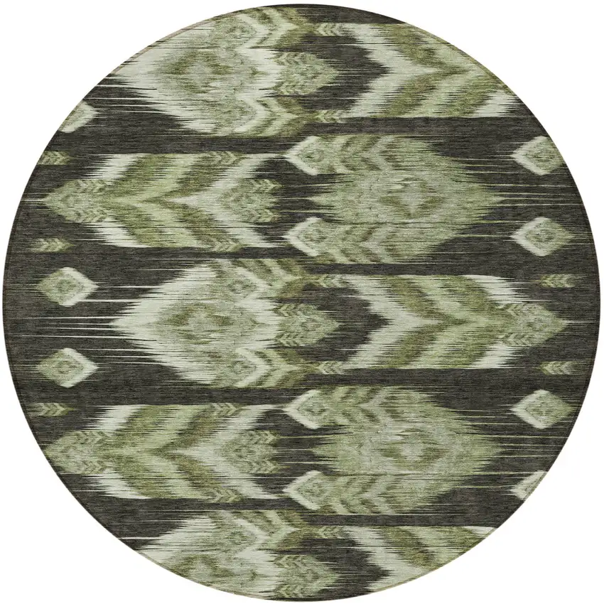 8' Olive Green And Artichoke Green Round Southwestern Washable Indoor Outdoor Area Rug Photo 5
