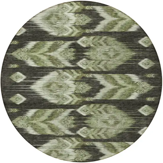 8' Olive Green And Artichoke Green Round Southwestern Washable Indoor Outdoor Area Rug Photo 5