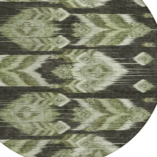 8' Olive Green And Artichoke Green Round Southwestern Washable Indoor Outdoor Area Rug Photo 4