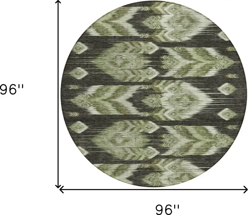 8' Olive Green And Artichoke Green Round Southwestern Washable Indoor Outdoor Area Rug Photo 3